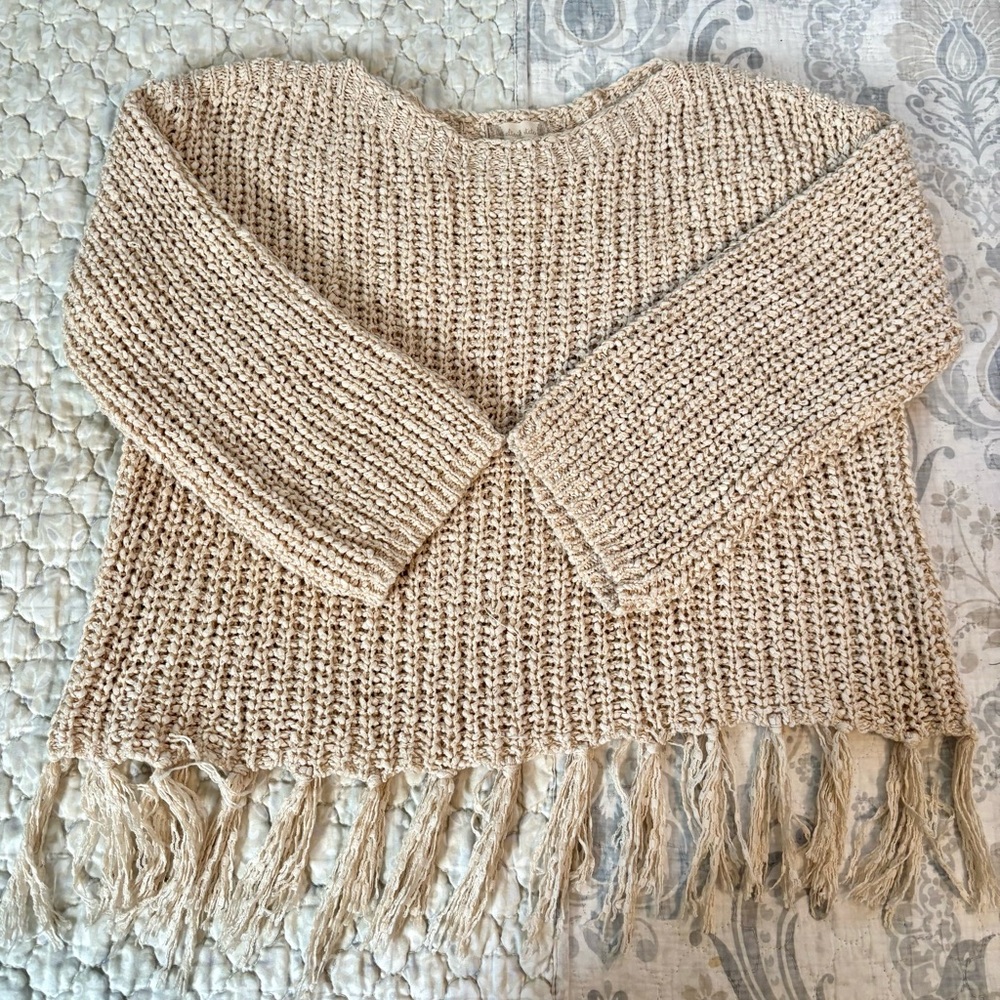 ALTARD STATE Beige Fringed Knit Sweater